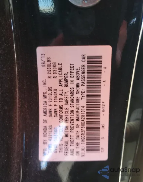 2013 Honda Accord Sport z USA, uszkodzony, nr VIN 1HGCR2F56DA281014